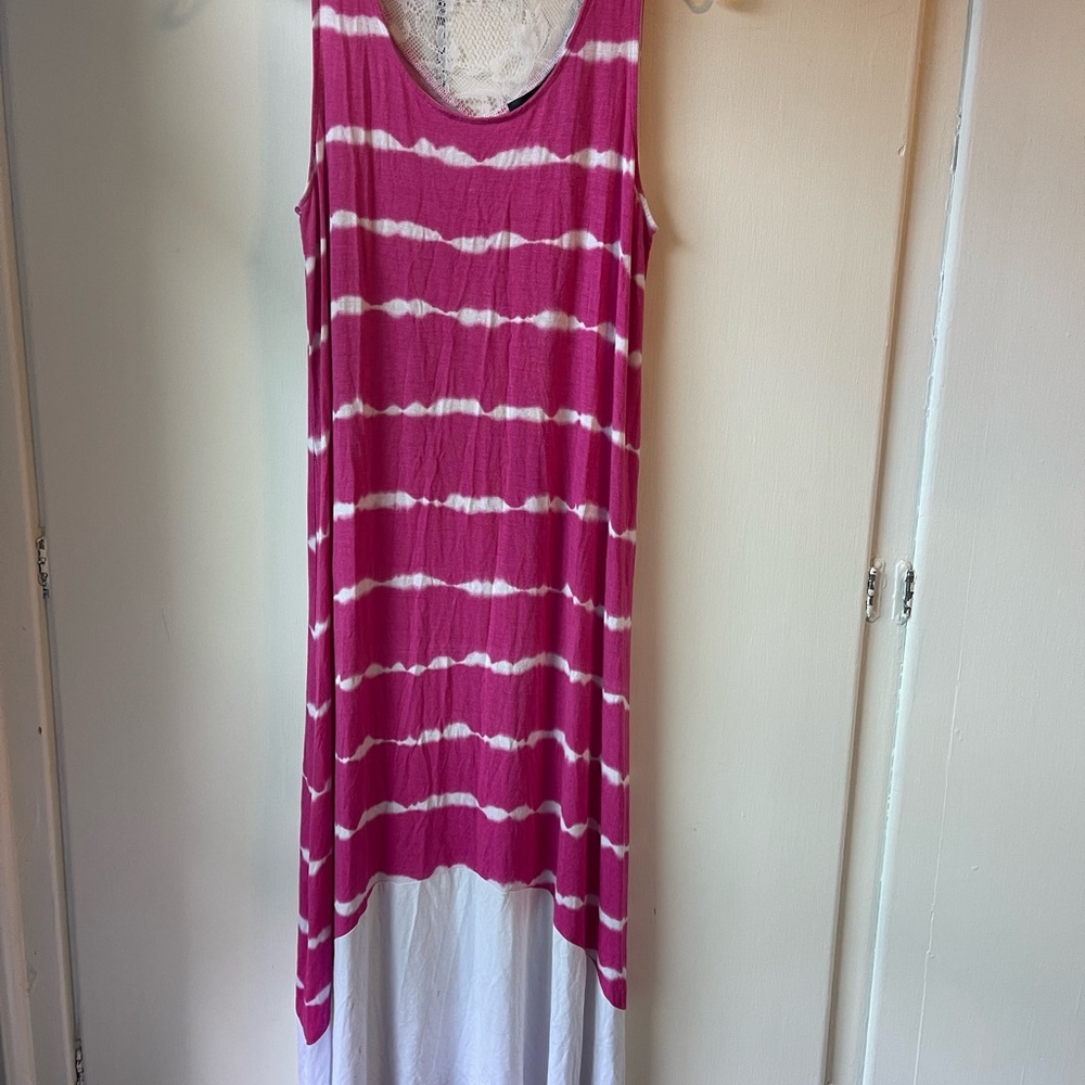 Kensie Sleeveless Fuchsia Asymmetrical Tie-Dye Maxi Dress – Size M